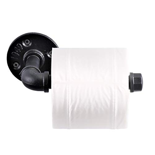 Product Cover IMQOQ Industrial Style Toilet Paper Holder Rust Free, Vintage Metal Iron Pipe Wall Mounted Bathroom Roll Holder Black