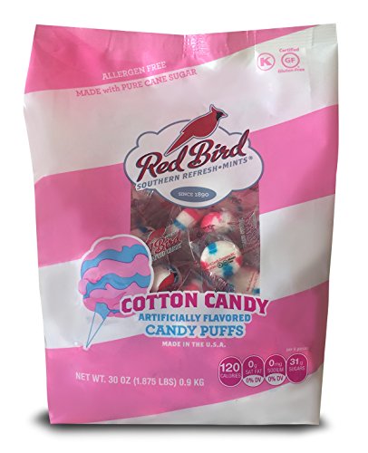 Product Cover Red Bird Cotton Candy Puffs, 30 oz bag | Made w/100% Pure Cane Sugar | Melt-in-Your-Mouth Candy | Allergen-Free, Gluten-Free, Kosher and Individually Wrapped