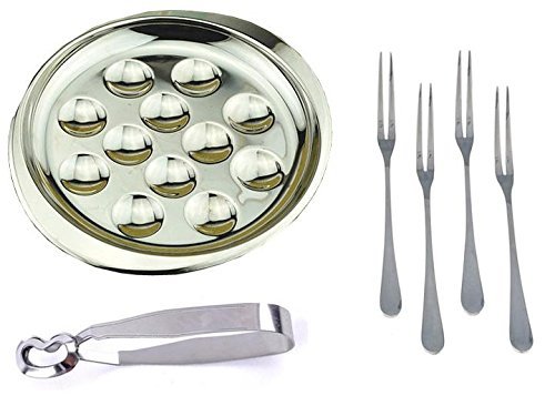 Product Cover MBB Escargot Dining Set 12 Compartment Holes Snail Plate Tong 4 Forks Stainless Steel