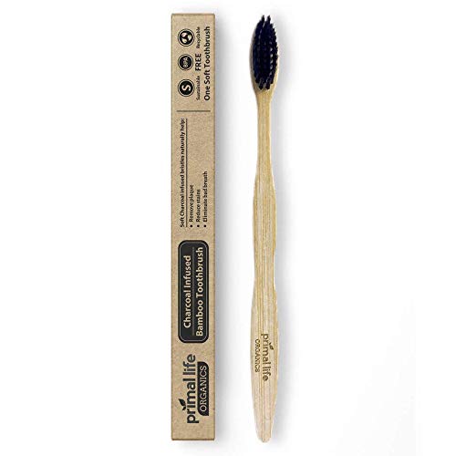 Product Cover Primal Life Organics | Charcoal Ion Bamboo Toothbrush | Eco Friendly, BPA Free | Soft Sensitive Bristles | Clean, Whiten, and Remove Plaque | 1 Pack