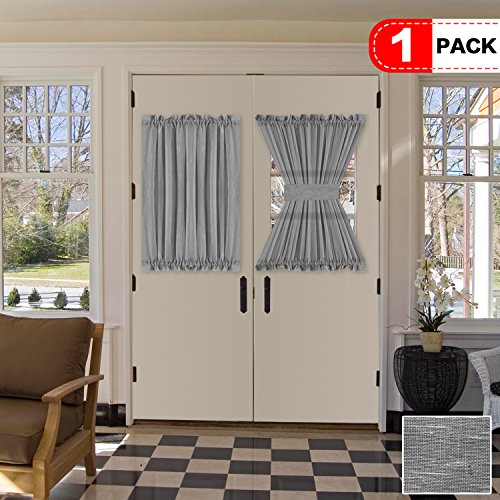 Product Cover H.VERSAILTEX Grey Curtains for French Door, Linen Poly Blended Curtain Panels - Light Filtering Solid Rod Pocket Semi Sheer for Glass Door - 52