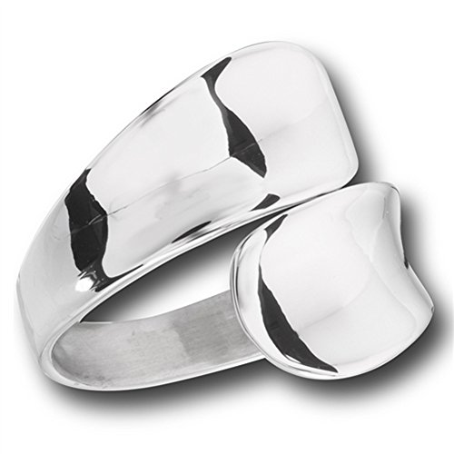 Product Cover Modern Double Spoon Curved Concave Wrap Ring New Stainless Steel Band Sizes 6-10