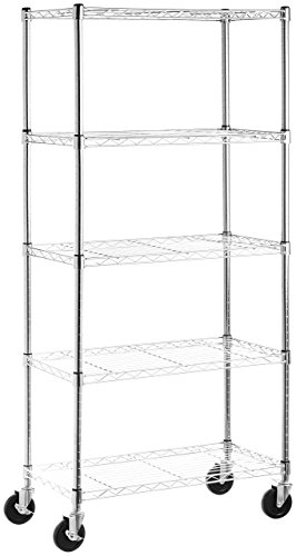 Product Cover AmazonBasics 5-Shelf Shelving Storage Unit on 4'' Wheel Casters, Metal Organizer Wire Rack, Chrome Silver