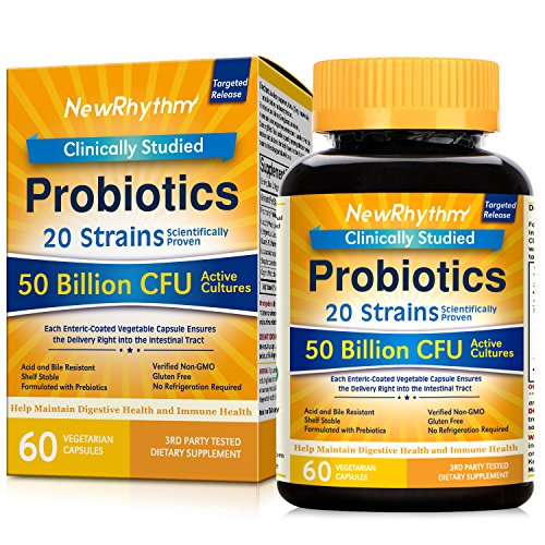 Product Cover NewRhythm Probiotics 50 Billion CFU 20 Strains, 60 Veggie Capsules, Targeted Release Technology, Stomach Acid Resistant, No Need for Refrigeration, Non-GMO, Gluten Free