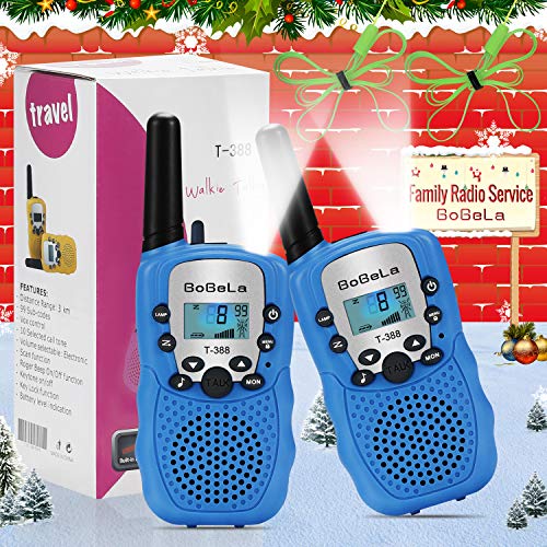 Product Cover Bobela Cool Walkie-Talkie for Men Camping - T-388 Bestcompact Walky-Talky with Flashlight for Adults Boys Walki-Talki with Clip Mic PTT Mile Range for Kids as Christmas Birthday Gifts (Blue 2 Pack)