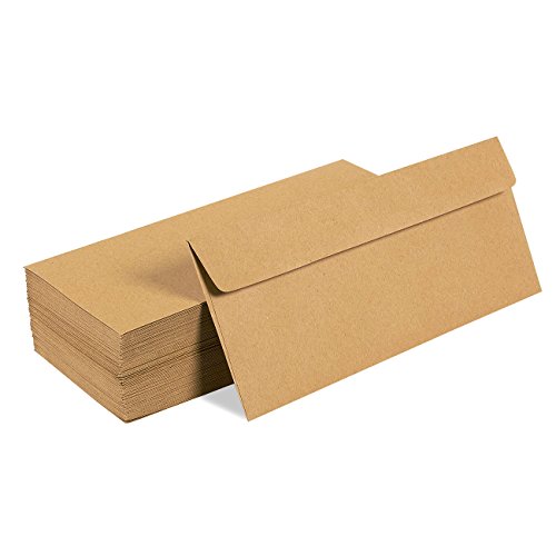 Product Cover Juvale 100 Pack #10 Kraft Business Envelopes - Value Pack Square Flap Envelopes - 4 1/8 x 9 1/2 Inches - 100 Count, Brown