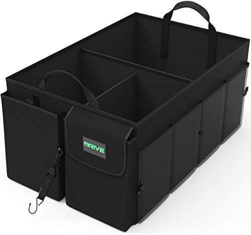 Product Cover Drive Auto Products Car Cargo Trunk Organizer, Folding Compartments Are Easily Expandable To Suit Any In-vehicle Organization Needs, Secure Tie-down Strap System, Made Of Durable Oxford Fabric (Black)