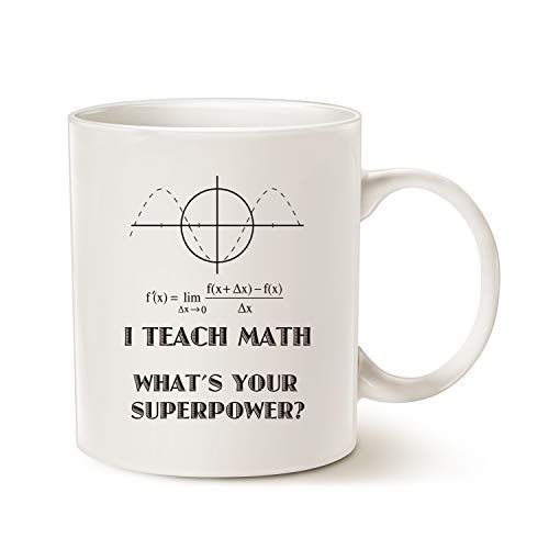Product Cover MAUAG Funny Teacher Coffee Mug Christmas Gifts, I Teach Math What's Your Superpower Unique Teachers' Day Gifts for Teacher Cup White, 11 Oz