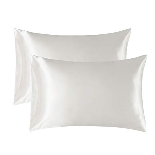 Product Cover Bedsure Satin Pillowcase for Hair and Skin, 2-Pack - Queen Size (20x30 inches) Pillow Cases - Satin Pillow Covers with Envelope Closure, Ivory