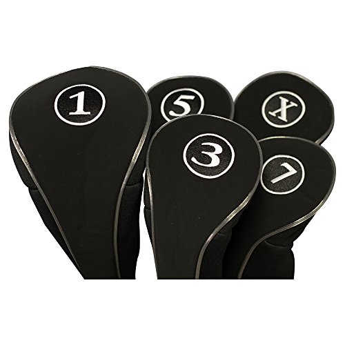 Product Cover Black Golf Zipper Head Covers Driver 1 3 5 7 X Fairway Woods Headcovers Metal Neoprene Traditional Plain Protective Covers Fits All Fairway Clubs