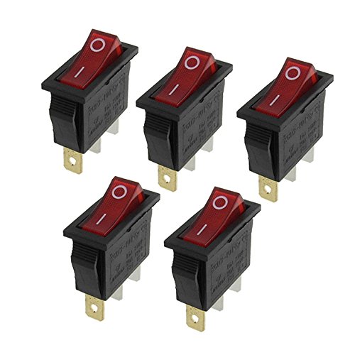 Product Cover AC 16A/250V 20A/125V 3 Pin 2 Position Red Light Illuminated On Off SPST Boat Rocker Switch x 5 Pcs