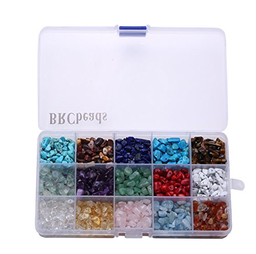 Product Cover Gemstone Beads, BRCbeads Natural Chips Irregular 15 Color Assorted Box Set Loose Beads 7~8mm Crystal Energy Stone Healing Power for Jewelry Making(Plastic Box is Included)