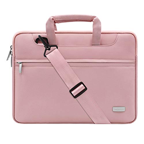 Product Cover MOSISO Laptop Shoulder Bag Compatible with 13-13.3 inch MacBook Pro, MacBook Air, Notebook Computer, Polyester Sleeve with Back Trolley Belt, Pink