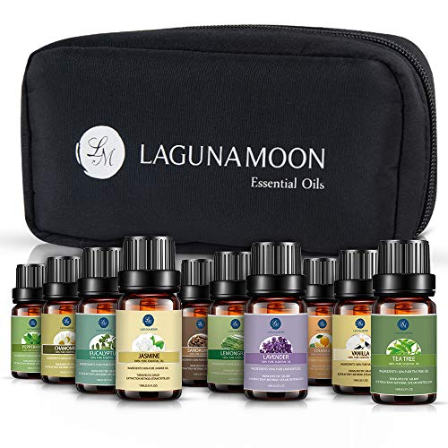 Product Cover Lagunamoon Essential Oils with Travel Bag, Pure Aromatherapy Oils Tea Tree Lavender Peppermint Eucalyptus Sandalwood Lemongrass Orange Chamomile Jasmine Vetiver