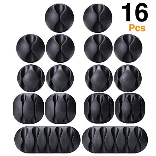 Product Cover Cable Clips, OHill 16 Pack Black Cord Organizer Cable Management for Organizing Cable Cords Home and Office, Self Adhesive Cord Holders