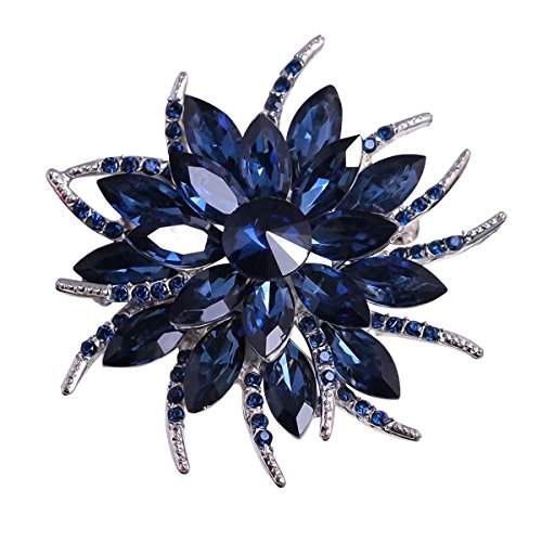 Product Cover Merdia Flower Brooches Pin for Women Brides Created Crystal Brooch Blue