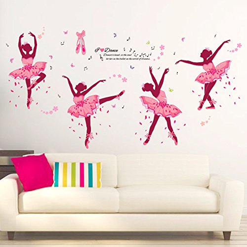 Product Cover iwallsticker 74 x 38Inch DIY Ballet Girl Wall Sticker Decals Removable Pink Wall Decal Sticker Mural Art Home Dance Room Decor