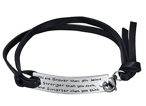 Product Cover Luvalti Inspirational Leather Bracelet - You are Braver Than You Believe, Stronger Than You Seem and Smarter Than You Think - Personalized Jewelry