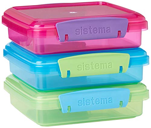 Product Cover Sistema Lunch Collection Food Storage Containers, 1.9 Cup, 3 Pack, Blue/Green/Pink | Great for Meal Prep | BPA Free, Reusable