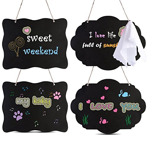 Product Cover AUSTOR Chalkboard Sign 8x10 Inch Double Sided Erasable Message Board with Hanging Strings, 2 Shapes x 2, 4 Pack