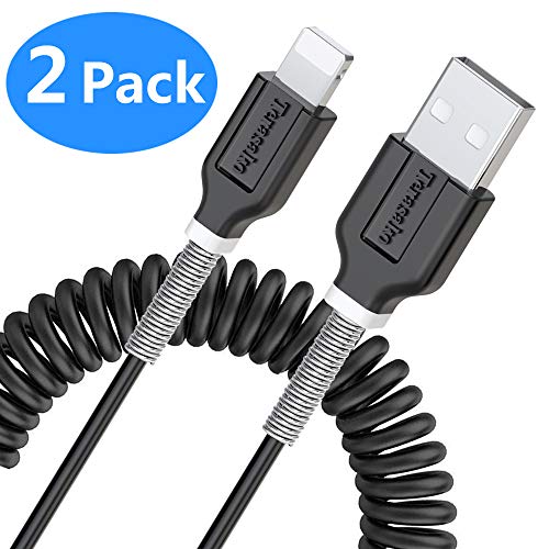 Product Cover Coiled Phone Cable for Car (2Pack, 4 Feet, 1.2 Meters), Retractable Cable - Black