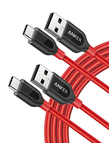 Product Cover USB Type C Cable, Anker [2-Pack 6ft] Powerline+ USB-C to USB-A, Double-Braided Nylon Fast Charging Cable, for Samsung Galaxy S10/ S9 / S9+ / S8 / S8+, Sony XZ, LG V20 / G5 / G6, Xiaomi 5 and More