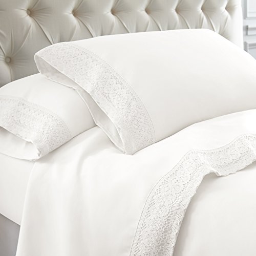 Product Cover Amrapur Overseas 4-Piece Crochet Lace Bed Sheet Set, Queen, White