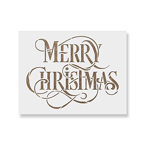 Product Cover Merry Christmas Stencil - Perfect Stencil for Painting Wood Signs - Reusable Stencils for Christmas