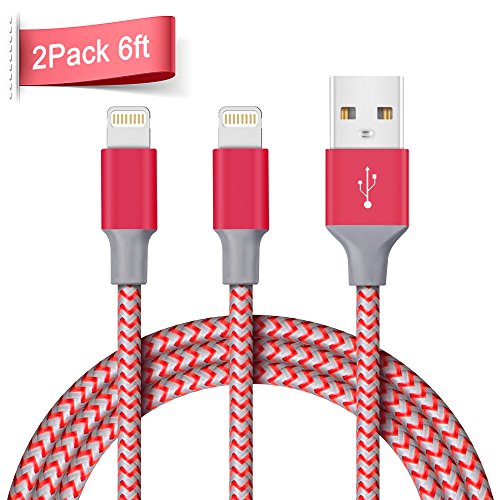 Product Cover iPhone Cable, Quntis 2Pack 6ft Nylon Braided Lightning to USB Cable MFi Certified iPhone Charger Compatible with Phone Xs Max XR 8 Plus 7 Plus 6S Plus SE 5S 5 iPad iPod Nano 7 and More, Red