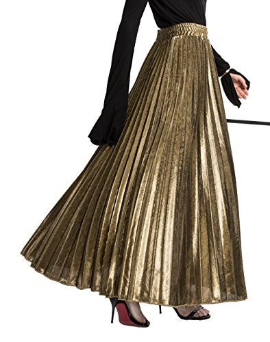 Product Cover Chartou Women's Premium Metallic Shiny Shimmer Accordion Pleated Long Maxi Skirt