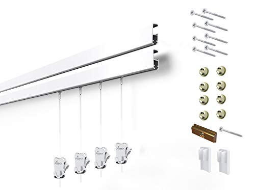 Product Cover 12 Hanging Components STAS Cliprail Pro Picture Hanging System Kit- Heavy Duty Track and Art Hanging Gallery Kit for Home, Office or Public Space (6 Rails 12 Hooks and Cords, White Rails)