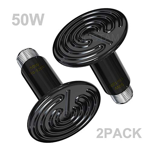 Product Cover Wuhostam 50W 2 Pack Ceramic Heat Lamp,Black Infrared Bulb Emitter Lamp for Pet Coop Heater Reptile Chicken Lizard Turtle Brooder Bulb Temperature Adjustable No Harm No Light ETL Listed