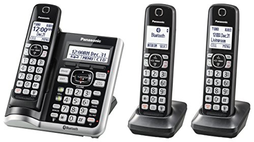 Product Cover PANASONIC Link2Cell Bluetooth Cordless Phone System with Voice Assistant, Call Blocking and Answering Machine. DECT 6.0 Expandable Cordless System - 3 Handsets - KX-TGF573S (Silver)