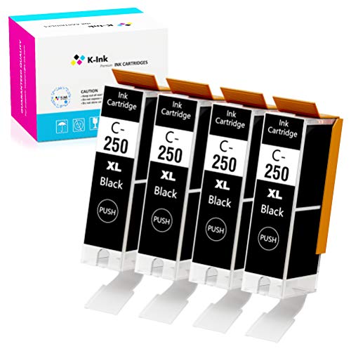 Product Cover K-Ink Compatible Ink Cartridges Replacement for Canon PGI 250 PGI-250 XL Black (4 Big Black)