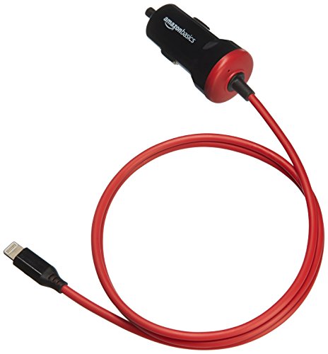 Product Cover AmazonBasics Straight Cable Lightning Car Charger, 5V 12W, 3 Foot, Black and Red