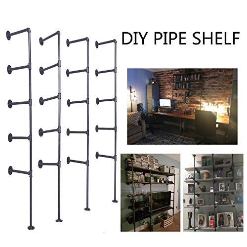 Product Cover Topower Industrial French Country Style Decorative Pipe Wooden Wall ShelvesRustic DIYCeiling Pipe Shelf Wall Vintage Hung Bracket Industrial Shelves (Five-Layer × 4, Black)