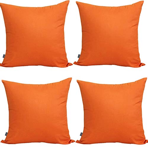 Product Cover 4-Pack 100% Cotton Comfortable Solid Decorative Throw Pillow Case Square Cushion Cover Pillowcase (Cover Only,No Insert)(18x18 inch/ 45x45cm,Orange)