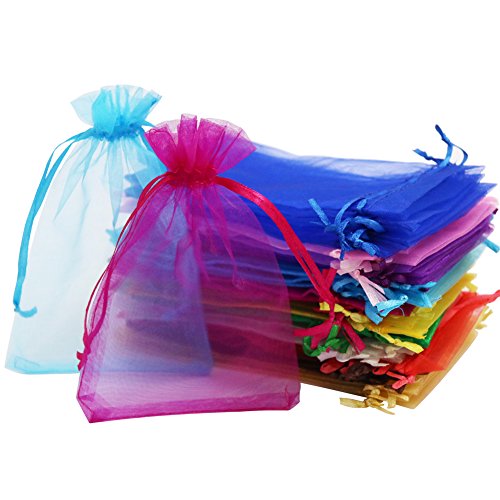 Product Cover SumDirect 110Pcs 4x6 inches Mixed Color Sheer Drawstring Organza Jewelry Pouches Wedding Party Christmas Favor Gift Bags (4x6 inches, Mixed Color)
