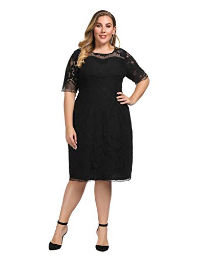 Product Cover Chicwe Women's Plus Size Lined Floral Lace Dress - Knee Length Casual Party Cocktail Dress