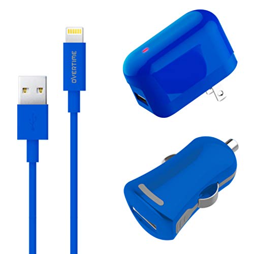 Product Cover iPhone Charger, Overtime Apple MFi Certified 4ft Lightning USB Cable with Wall & Car Charger Adapter for iPhone 11 Pro Max X Xs XR 8 7 6s 5 SE, iPad Pro Air Mini - Blue