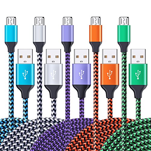 Product Cover Micro USB Cable, Ailkin 5-Pack 6.6ft High Speed Nylon Braided Android Charging Cables for Samsung Galaxy J8/J7/S7/S6/Edge/Note5, Sony, Motorola, HTC, LG Android Tablets and More USB to Micro USB Cords