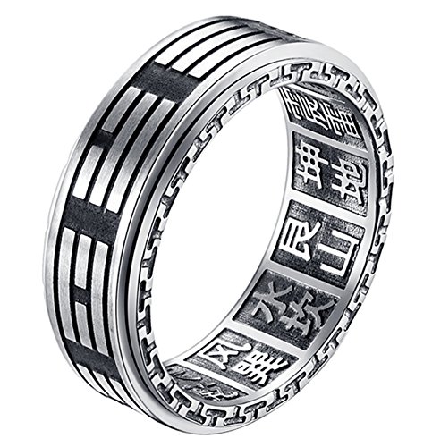 Product Cover ALEXTINA Men's 8MM Stainless Steel Yin Yang Spinner Ring Ba Gua Feng Shui Eight Trigrams Signet Band
