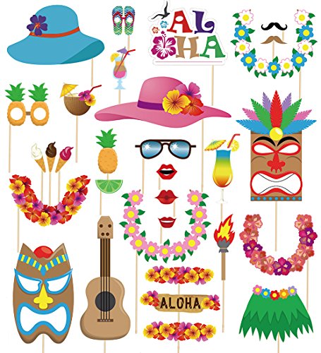 Product Cover 60pcs Luau Photo Booth Props - Hawaiian/Tropical/Tiki/Summer Pool Party Decorations Supplies (Assembly Needed)