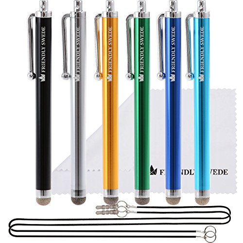 Product Cover The Friendly Swede Bundle Micro-Knit Hybrid Fiber Tip Universal Capacitive Stylus Pens (Silver,Aqua Blue,Green,Dark Blue,Yellow,Black)