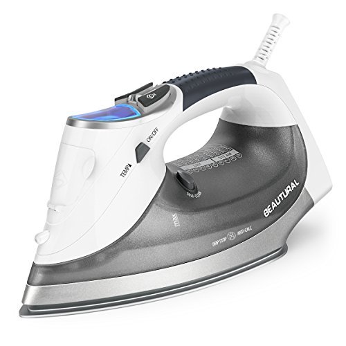 Product Cover Beautural 1800 Watt Variable Temperature and Steam Iron with LCD Display, Double Ceramic Coated Soleplate, 6.2ft Power Cord and 340ML Tank-White/Grey