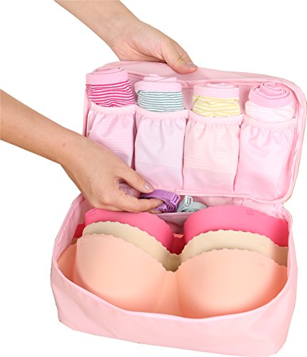 Product Cover Travel Underwear Organizer, JJ POWER Large Compartment Lightweight Double Layer Cosmetic Bag, Bra Bag for Travel