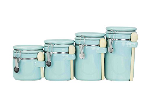 Product Cover Home Basics 4PC Ceramic Canister Set W/Spoon (Turquoise)