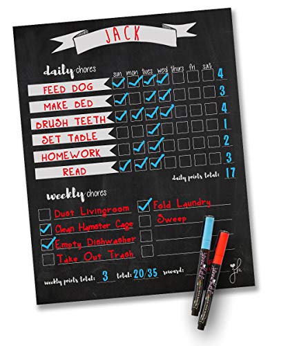 Product Cover Jennakate- Magnetic Chalkboard Design- Child Behavior Reward Chore Chart-Daily Household Chore Checklist-Job Chart- Dry Erase- 11