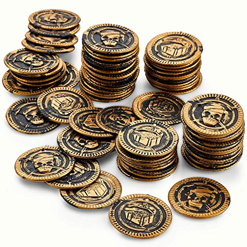 Product Cover Kicko Pirate Coins Pirates Treasure Coins - 72 Pack Plastic - Pirate Doubloons Chest Fillers - for Kids, Toys Games, Party Favors, Bag Stuffers, Fun, Toy, Prize, Pinata Filler