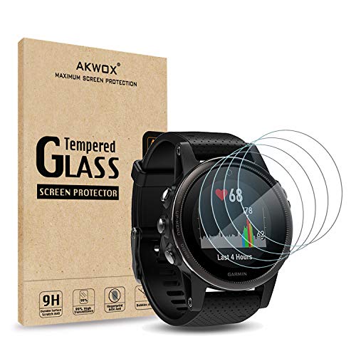 Product Cover AKWOX (Pack of 4) Tempered Glass Screen Protector for Garmin Fenix 5S [0.3mm 2.5D High Definition 9H] Premium Clear Screen Protective Film for Garmin Fenix 5S